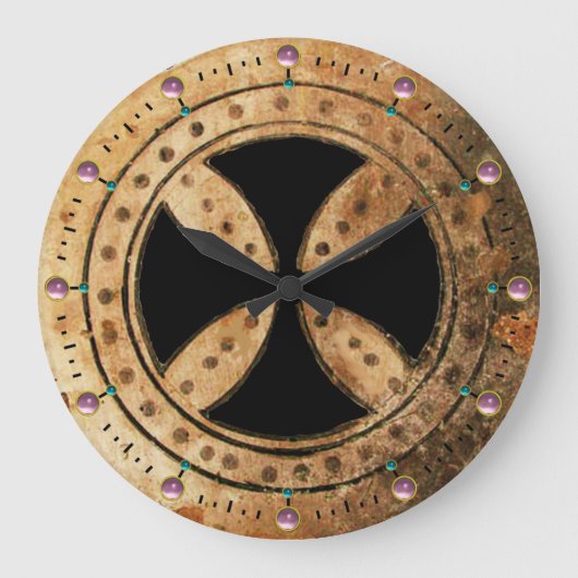 アンティークテンプラクロスピンクアメジスト原石 ラージ壁時計 (正面)