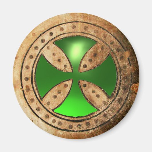 アンティークテンプラークロスグリーンエメラルドジェム マグネット (正面)