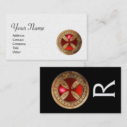 アンティークテンプラークロスレッドルビージェムモノグラムパール 名刺 (正面/裏面)