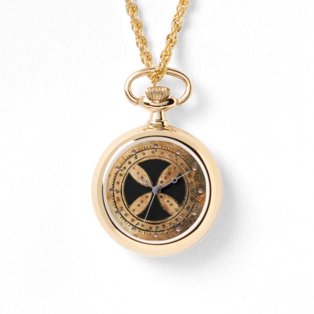 アンティークテンプラークロス、ブラック 腕時計 (正面)