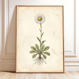 アンティークデイジーの植物画 ファームハウス装飾 ポスター