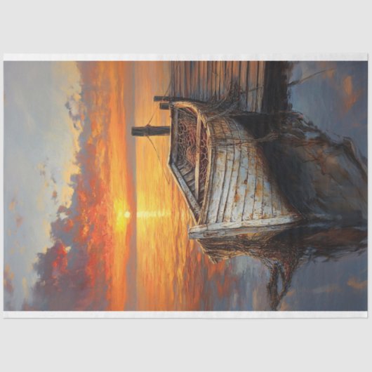 アンティークデコップボート魚釣りネット 薄葉紙 (正面)