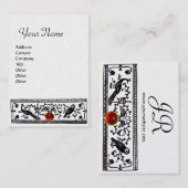 アンティークデコール、赤ルビーモノグラム、白黒パール 名刺 (正面/裏面)