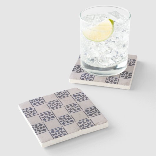 アンティークデルフトタイル青：クラシックオランダアートパターン ストーンコースター (横)