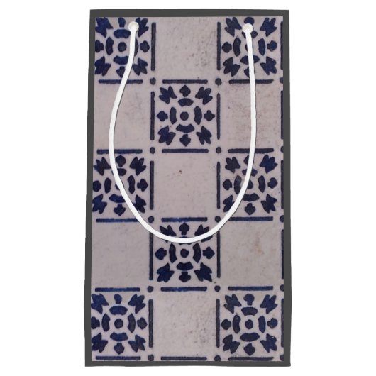 アンティークデルフトタイル青：クラシックオランダアートパターン スモールペーパーバッグ (正面)