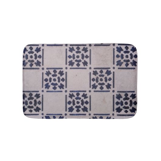 アンティークデルフトタイル青:クラシックオランダアートパターン バスマット (正面)