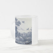 アンティークデルフトブルータイル – 牛と鳥 フロストグラスマグカップ (正面左)