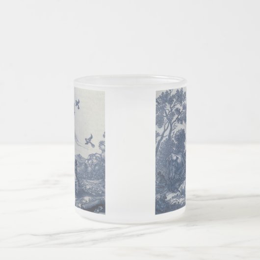 アンティークデルフトブルータイル – 牛と鳥 フロストグラスマグカップ (中央)