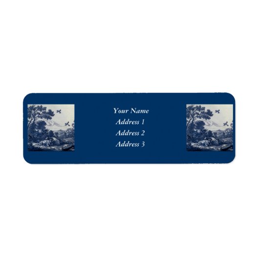 アンティークデルフトブルータイル – 牛と鳥 ラベル (正面)