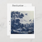 アンティークデルフトブルータイル – 牛と鳥 招待状 (正面/裏面)