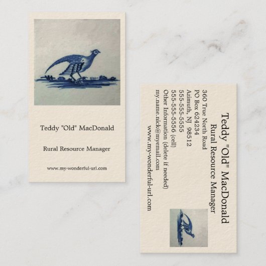 アンティークデルフトブルータイル – 草の中のグロース 名刺 (正面/裏面)