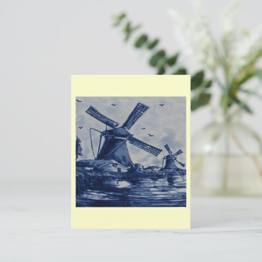 アンティークデルフトブルータイル-風車バイザウォーター 招待状 (スタンド正面)
