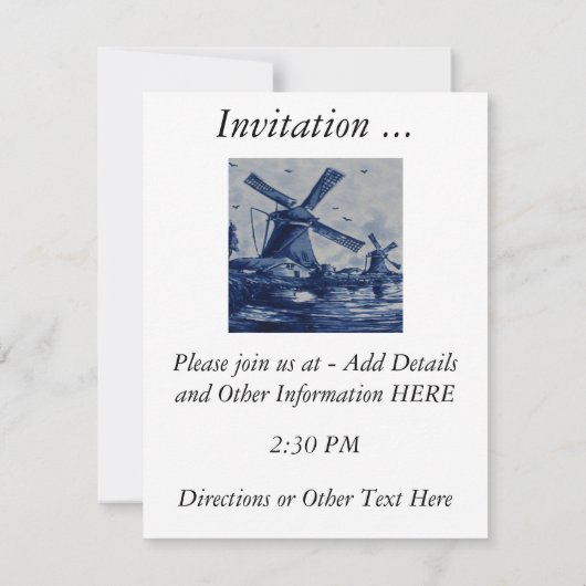 アンティークデルフトブルータイル-風車バイザウォーター 招待状 (裏面)