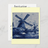 アンティークデルフトブルータイル-風車バイザウォーター 招待状 (正面/裏面)