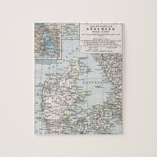 アンティークデンマークの地図，デンマーク語，デンマーク語， 1905 ジグソーパズル (縦)
