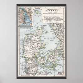 アンティークデンマークの地図,デンマーク語,デンマーク語, 1905 ポスター