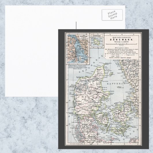 アンティークデンマークの地図,デンマーク語,デンマーク語, 1905 ポストカード