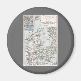 アンティークデンマークの地図,デンマーク語,デンマーク語, 1905 マグネット