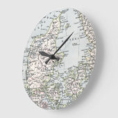 アンティークデンマークの地図,デンマーク語,デンマーク語, 1905 ラージ壁時計 (傾斜)