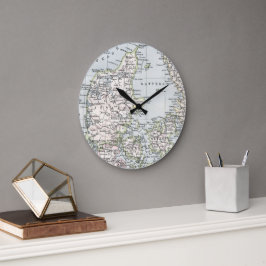 アンティークデンマークの地図,デンマーク語,デンマーク語, 1905 ラージ壁時計