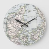 アンティークデンマークの地図,デンマーク語,デンマーク語, 1905 ラージ壁時計 (正面)