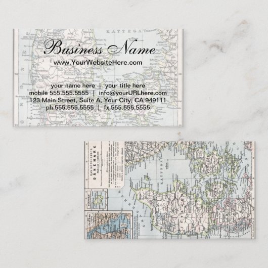 アンティークデンマークの地図，デンマーク語，デンマーク語， 1905 名刺 (正面/裏面)