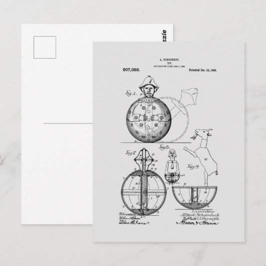 アンティークトイ1908ロリーポリ特許スケッチ ポストカード (正面/裏面)