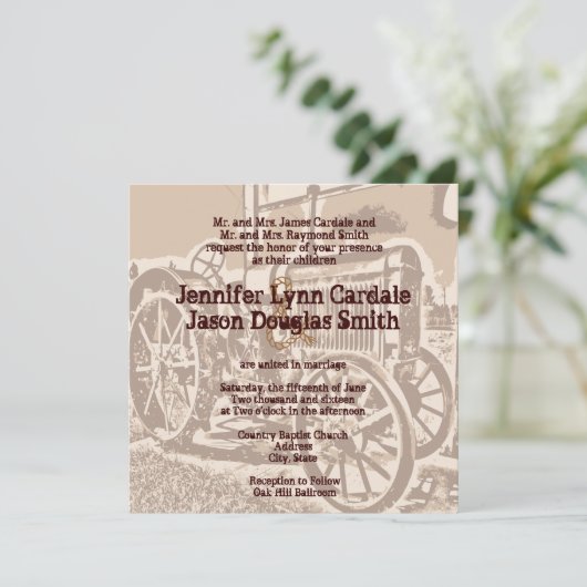 アンティークトラクタファーム結婚式招待状 招待状 (スタンド正面)