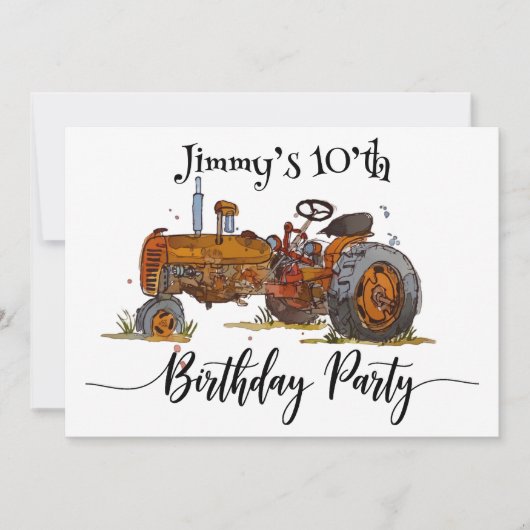 アンティークトラクターのデザインの男の子の誕生日パーティー 招待状 (正面)