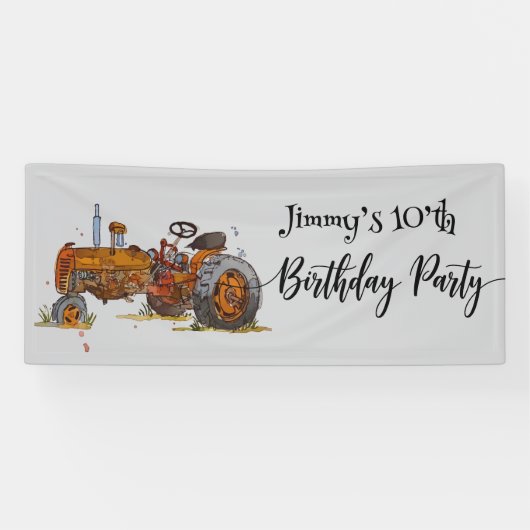 アンティークトラクターのデザインの男の子の誕生日パーティー 横断幕 (横)