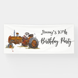 アンティークトラクターのデザインの男の子の誕生日パーティー 横断幕