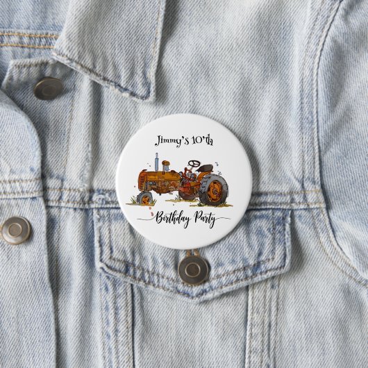 アンティークトラクターのデザインの男の子の誕生日パーティー 缶バッジ (インサイチュ)