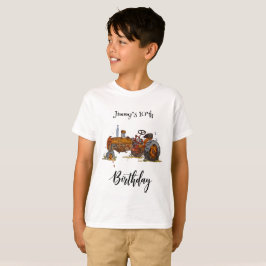 アンティークトラクターのデザインの男の子の誕生日パーティー Tシャツ