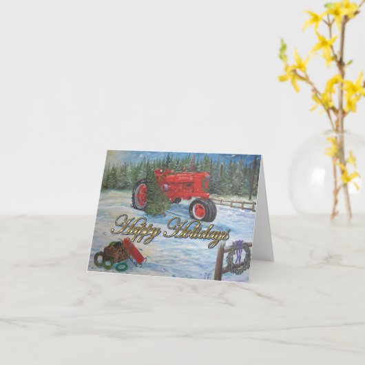 アンティークトラクターハッピーホリデーズアットザツリーファーム カード (黄色い花)