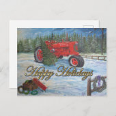 アンティークトラクターハッピーホリデーズアットザツリーファーム シーズンポストカード (正面/裏面)