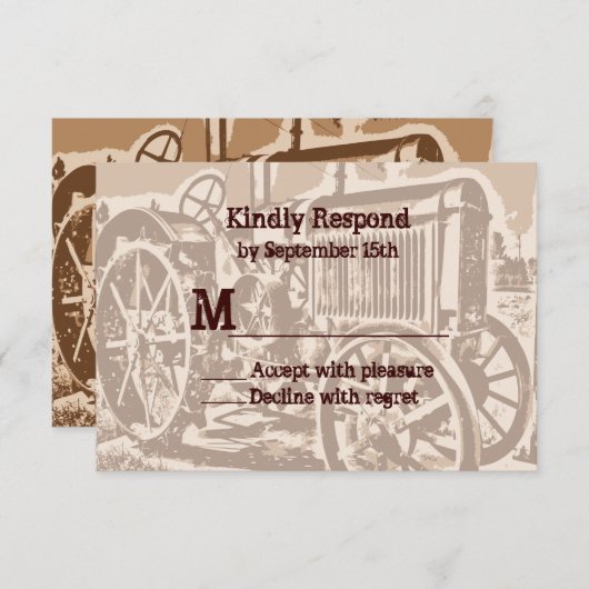 アンティークトラクターファームウェディングRSVPカード 出欠カード (正面/裏面)