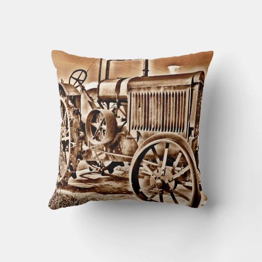 アンティークトラクターファーム設備クラシックセピア クッション (裏面)