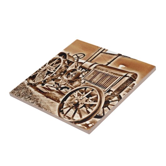 アンティークトラクターファーム設備クラシックセピア タイル (側面)