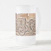 アンティークトラクターファーム設備クラシックセピア フロストグラスビールジョッキ (正面右)