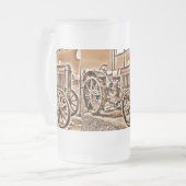 アンティークトラクターファーム設備クラシックセピア フロストグラスビールジョッキ (正面左)