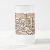 アンティークトラクターファーム設備クラシックセピア フロストグラスビールジョッキ (中央)