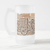 アンティークトラクターファーム設備クラシックセピア フロストグラスビールジョッキ (左)