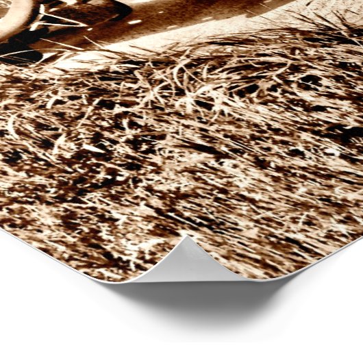 アンティークトラクターファーム設備クラシックセピア ポスター (角)