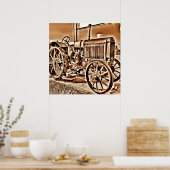 アンティークトラクターファーム設備クラシックセピア ポスター (キッチン)