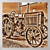 アンティークトラクターファーム設備クラシックセピア ポスター (正面)