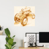 アンティークトラクター – 水色 ポスター (ホームオフィス)