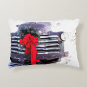 アンティークトラックとフェスティバルクリスマスリース アクセントクッション (正面)