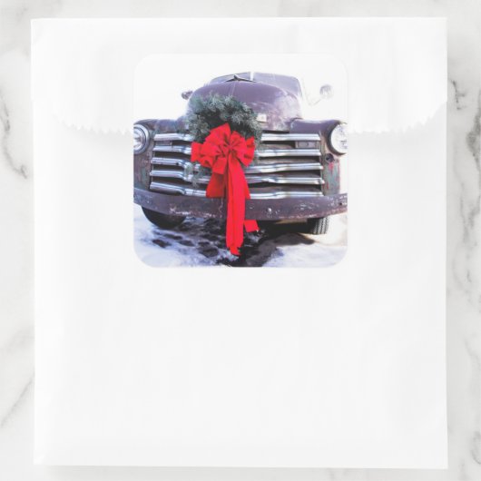 アンティークトラックとフェスティバルクリスマスリース スクエアシール (バッグ)