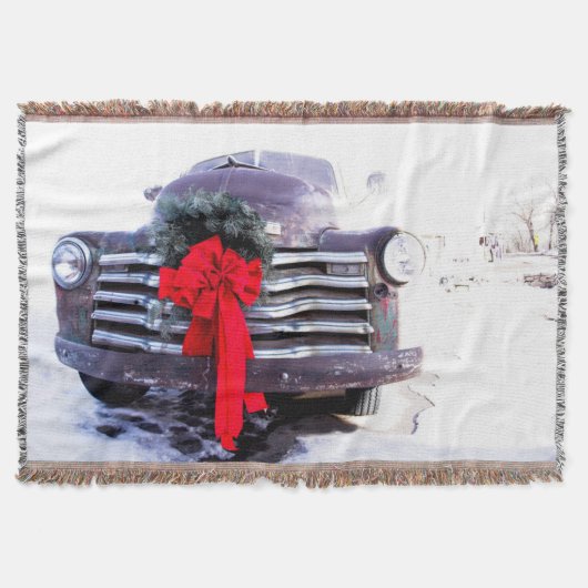 アンティークトラックとフェスティバルクリスマスリース スローブランケット (正面)