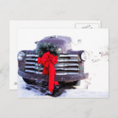 アンティークトラックとフェスティバルクリスマスリース ポストカード (正面/裏面)